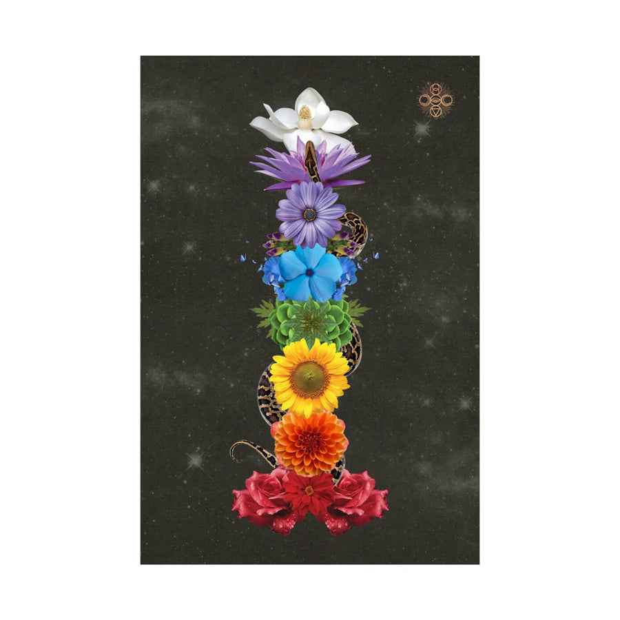 Embrace spiritual harmony with the Kundalini snake floral chakra artwork